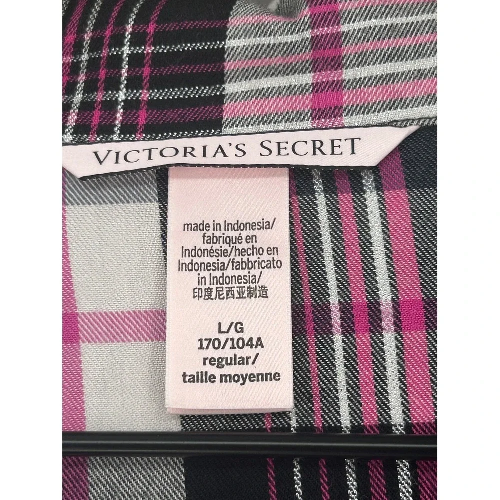Victoria's Secret Pink & Gray Plaid Pajama Set W/Silver Thread-Womens‎ Sz Large